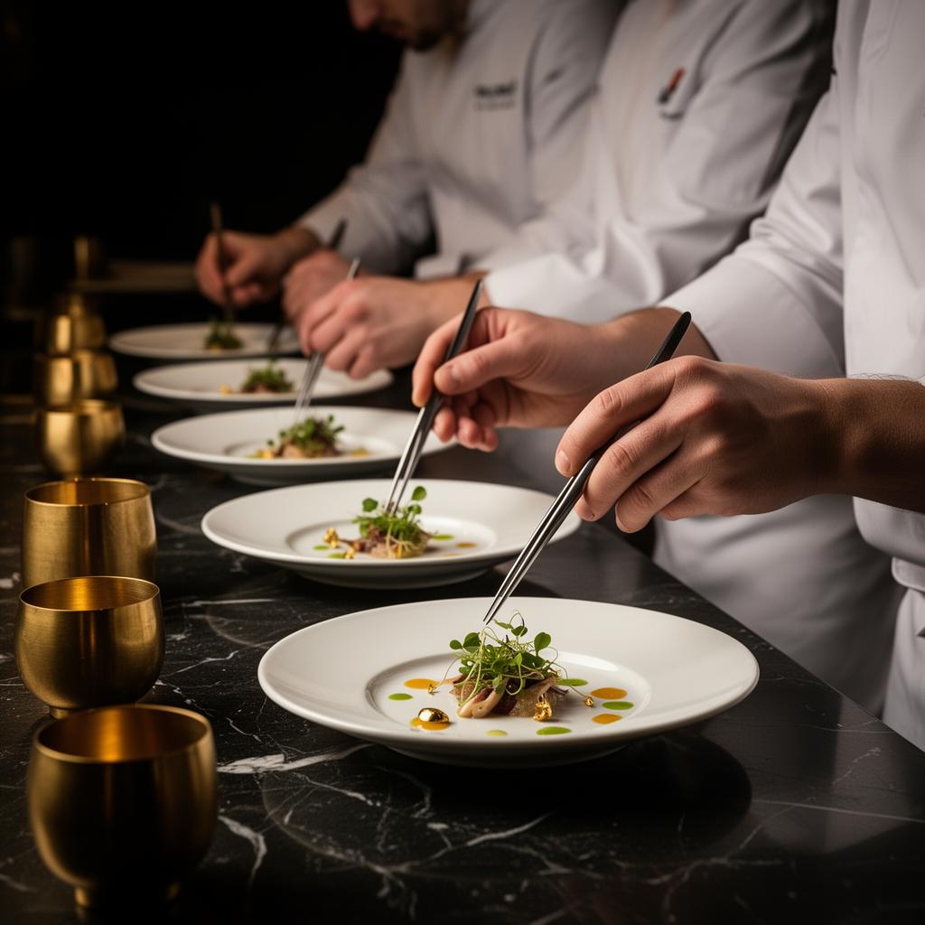 Chef finishing a plate for event service